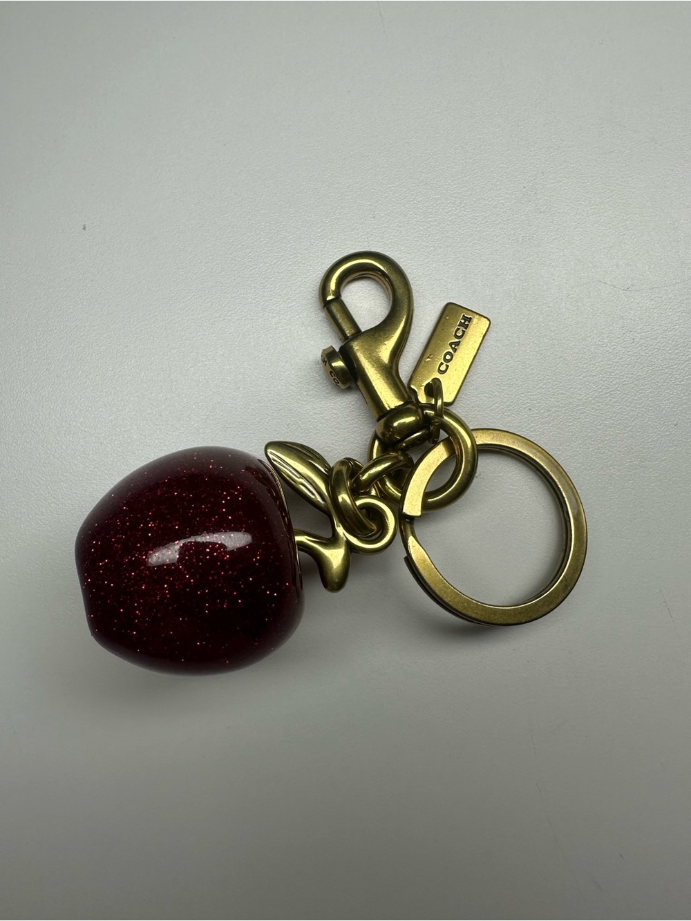 Coach Red Glitter Resin Apple Bag Charm Keychain Key Fob Gold Hardware F32214